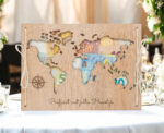 LiZ-e - Huwelijkscadeau - Houten bord - Wereldkaart - Just Married - Huwelijk - Geldcadeau - Origineel Geschenk - Hout