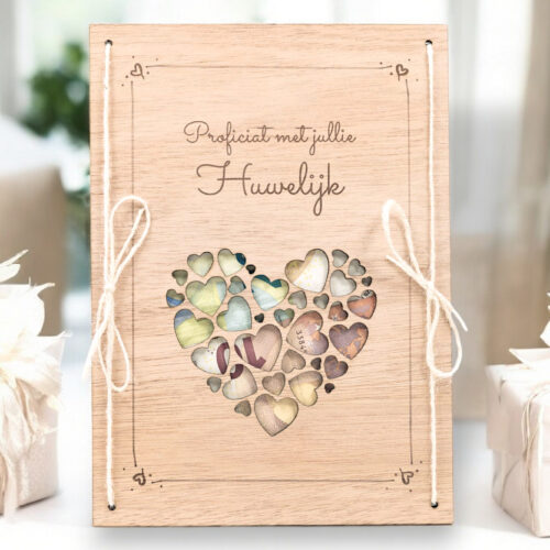 LiZ-e - Huwelijkscadeau - Houten bord - Hartje - Just Married - Huwelijk - Geldcadeau - Origineel Geschenk - Hout
