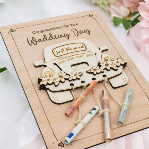 LiZ-e - Huwelijkscadeau - Houten bord - Just Married - Huwelijk - Geldcadeau - Origineel Geschenk - Hout