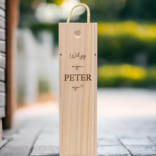 LiZ-e - Houten wijnkist met "Wil jij mijn Peter zijn?" Een origineel wijncadeau voor elke wijnliefhebber - Cadeau - Geschenk