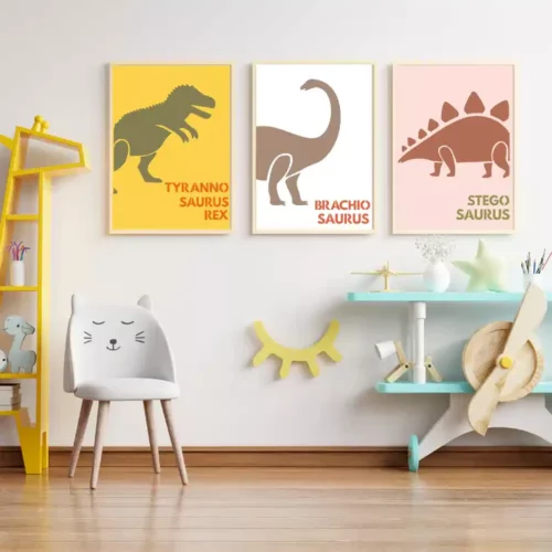Geschilderde posters - "Dino" - Set van 3
