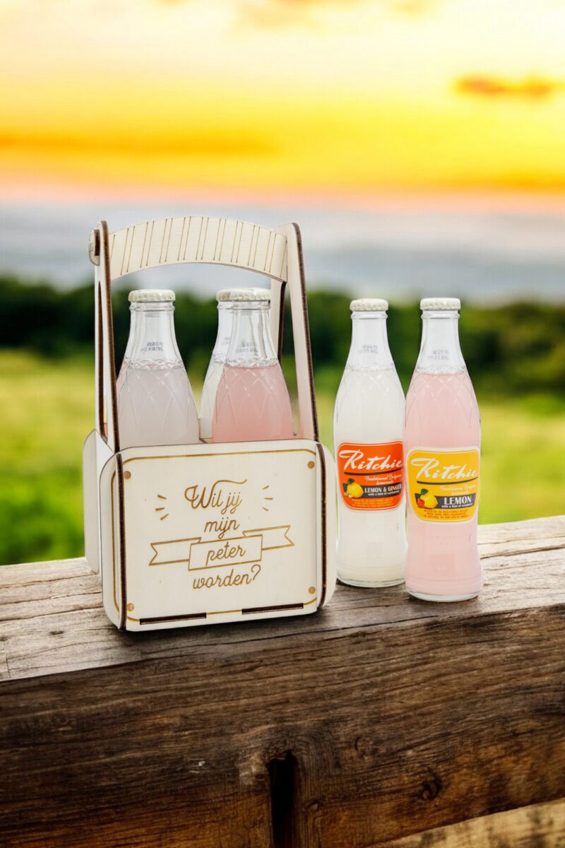 LiZ-e - Houten krat voor bier of frisdrank LiZ-e - Wil jij mijn Peter worden? - Origineel cadeau - Hout - Gepersonaliseerd