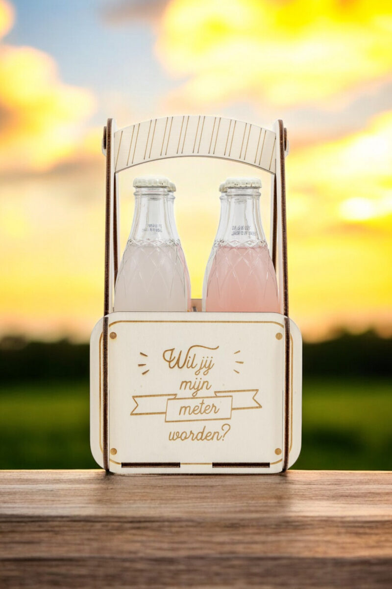 LiZ-e - Houten krat voor bier of frisdrank LiZ-e - Wil jij mijn Meter worden? - Origineel cadeau - Hout - Gepersonaliseerd