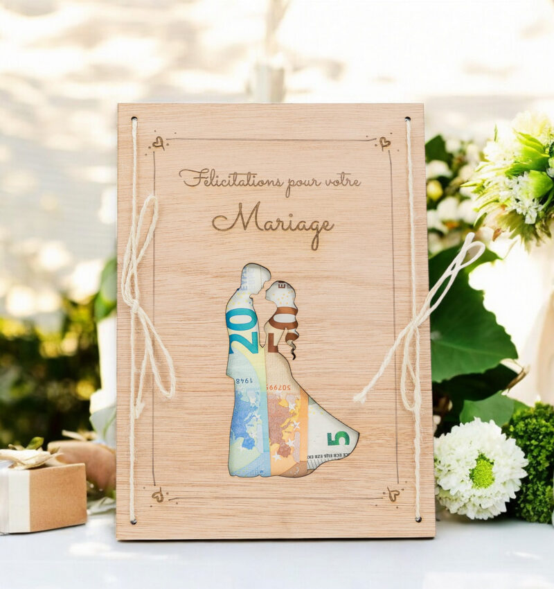 LiZ-e - Huwelijkscadeau - Houten bord - Koppel - Proficiat met jullie Huwelijk - Geldcadeau - Origineel Geschenk - Origineel