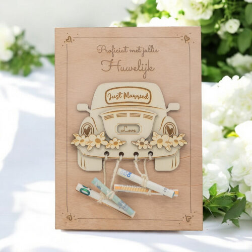 LiZ-e - Huwelijkscadeau - Houten bord - Just Married - Huwelijk - Geldcadeau - Origineel Geschenk - Origineel
