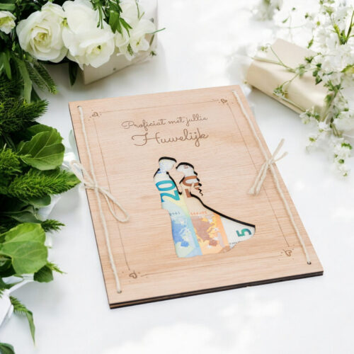 LiZ-e - Huwelijkscadeau - Houten bord - Koppel - Proficiat met jullie Huwelijk - Geldcadeau - Origineel Geschenk - Origineel