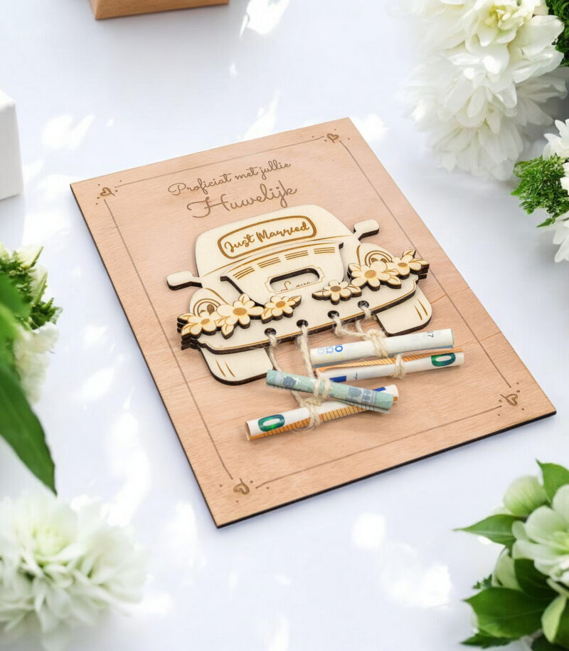 LiZ-e - Huwelijkscadeau - Houten bord - Just Married - Huwelijk - Geldcadeau - Origineel Geschenk - Origineel