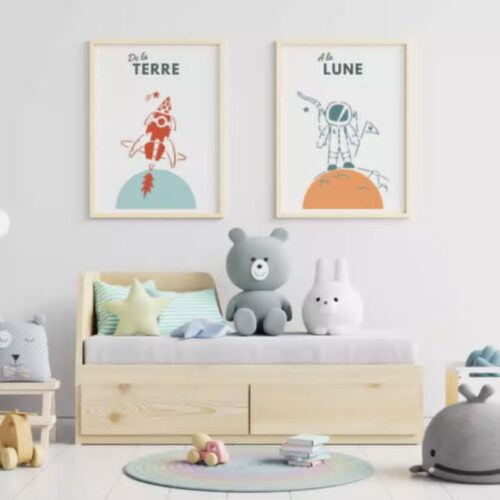 Geschilderde posters - "Lune et Terre" - Set van 2