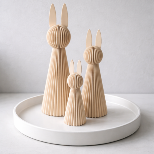 3D geprinte paashaas decoratie | Set van 3 | Moderne paasdecoratie | Minimalistisch konijn beeldje