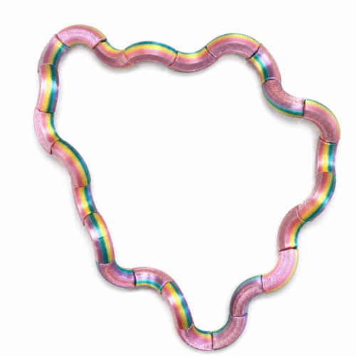 3D geprinte fidget slinger in roze en meerkleurige tinten