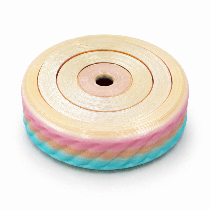 3D geprinte fidget gyro spinner met 4 draaibare ringen in pastelkleuren