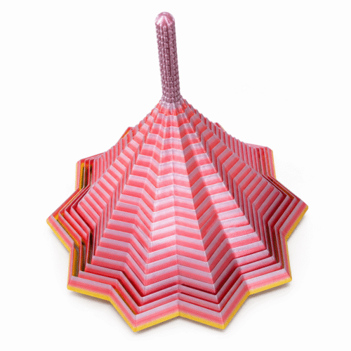 3D geprinte fidget ster met steel in roze en rood
