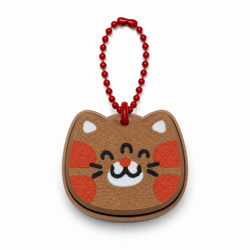 3D geprinte kat clicker sleutelhanger in bruin en oranje