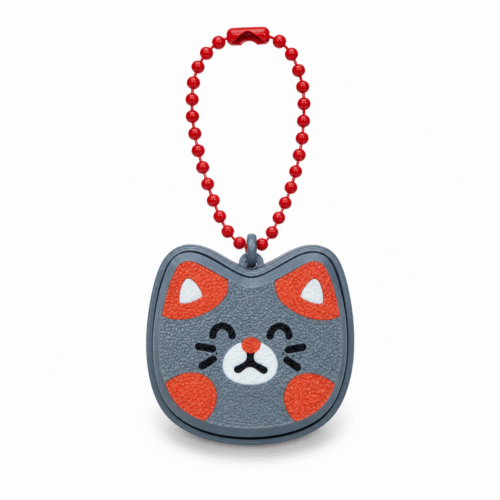 3D geprinte kat clicker sleutelhanger in grijs en rood