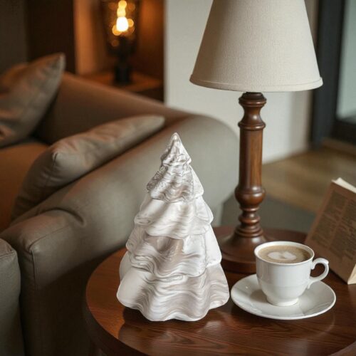Beige gemarmerde kerstboomkaars – 4-delige set met 3 kaarsen – Coffee Macchiato
