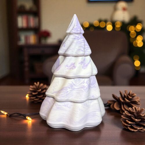 Paars gemarmerde kerstboomkaars – 4-delige set met 3 kaarsen – Lavendel
