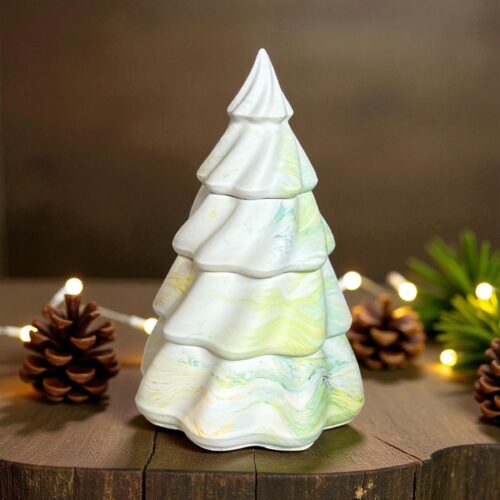 Geel-groen gemarmerde kerstboomkaars – 4-delige set met 3 kaarsen – Eucalyptus