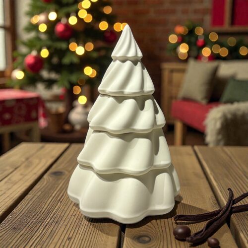 Crème-geel gemarmerde kerstboomkaars – 4-delige set met 3 kaarsen – Vanille