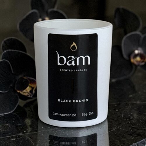Mini Zwarte Orchidee Geurkaars – Luxe Black Orchid Kaars met Houten Wiek - White Collection Small