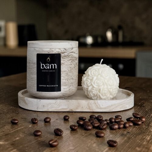 Handgemaakte Coffee Macchiato Geschenkset met Rozenkaars en Ovale Schaal