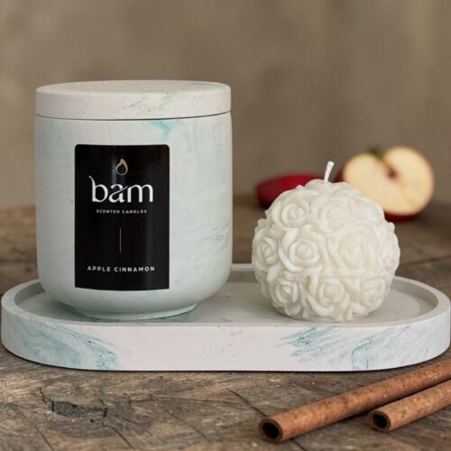 Handgemaakte Apple Cinnamon Geschenkset met Rozenkaars en Ovale Schaal