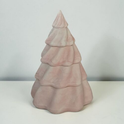 Roze gemarmerde kerstboomkaars – 4-delige set met 3 kaarsen – Strawberry