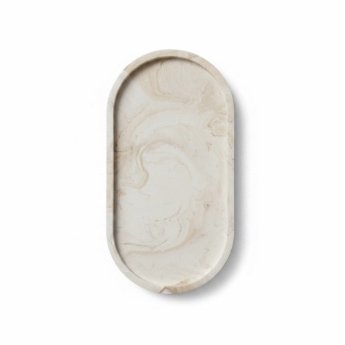 beige gemarmerd ovale decoratieve schaal - Coffee Macchiato