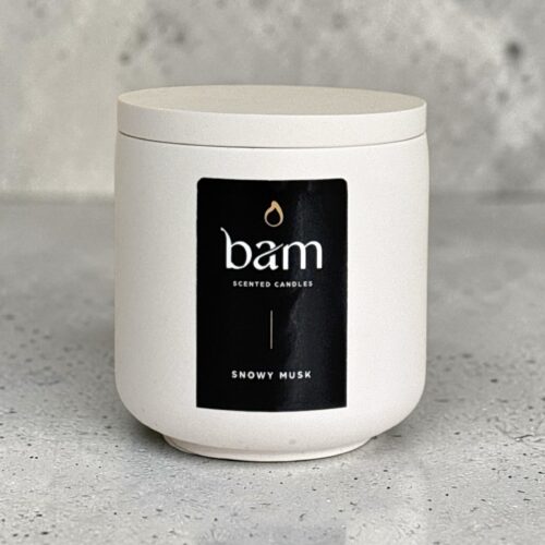Snowy Musk geurkaars van zonnebloemwas – wit gemarmerd – Round Collection – 140 g
