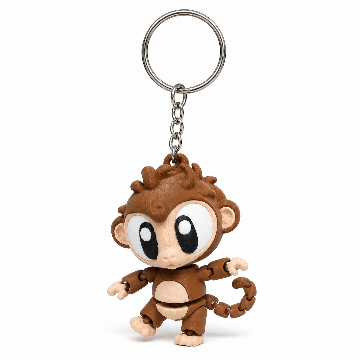 3D geprinte aap sleutelhanger in bruin en beige
