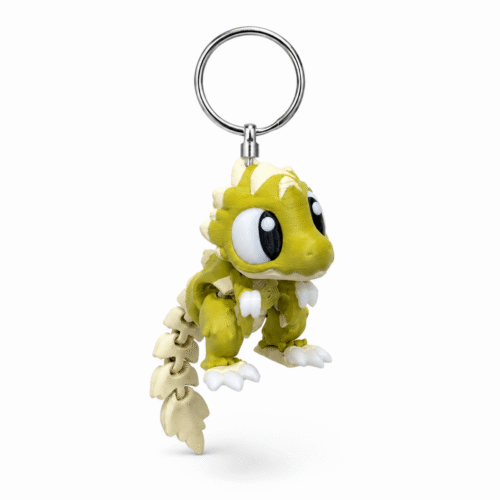 3D geprinte mini stegosaurus sleutelhanger in lichtgroen