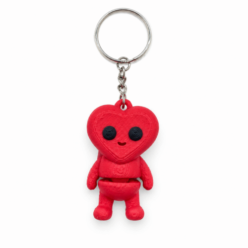 3D geprinte sleutelhanger met rood hartjesmannetje