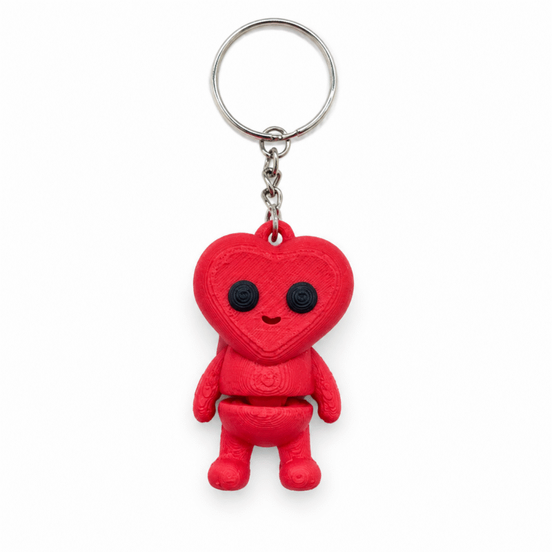 3D geprinte sleutelhanger met rood hartjesmannetje