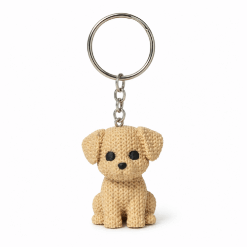 3D geprinte hondje sleutelhanger in beige