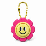 3D clicker sleutelhanger in de vorm van een lachende bloem in roze en geel