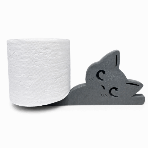 3D geprinte toiletrolhouder in de vorm van een liggende kat