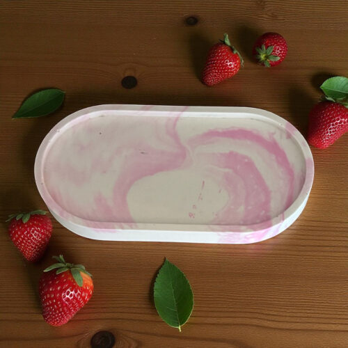 roze gemarmerd ovale decoratieve schaal - Strawberry