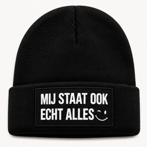 Zwarte Beanie Muts – Mij Staat Ook Echt Alles